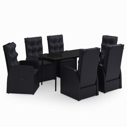 7 Piece Patio Dining Set with Cushions Black