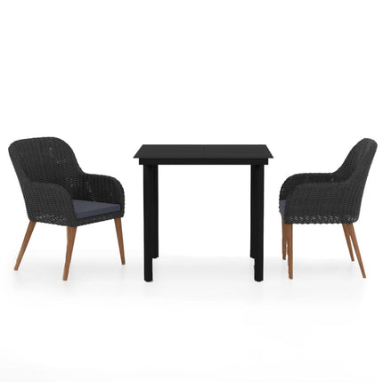3 Piece Patio Dining Set with Cushions Black