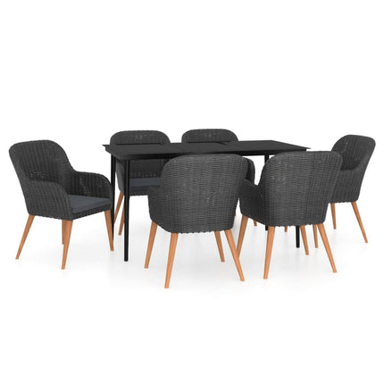 7 Piece Patio Dining Set with Cushions Black