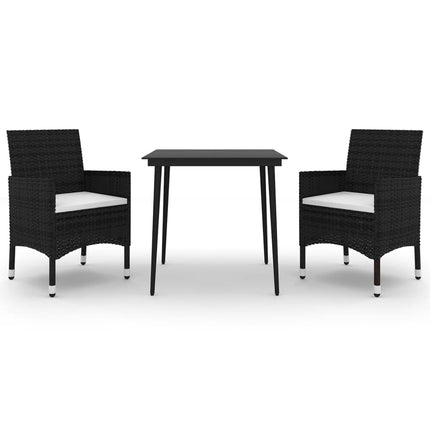 3 Piece Patio Dining Set with Cushions Poly Rattan and Glass