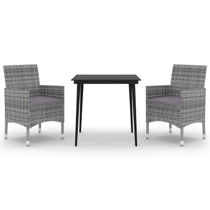 3 Piece Patio Dining Set with Cushions Poly Rattan and Glass