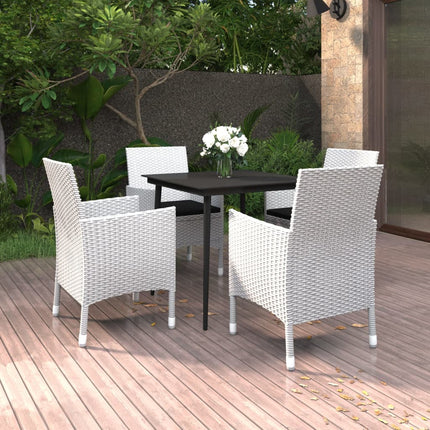 5 Piece Patio Dining Set with Cushions Poly Rattan and Glass