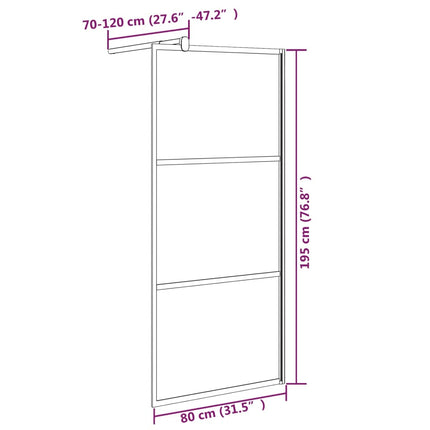Walk-in Shower Wall 31.5"x76.8" Frosted ESG Glass Black