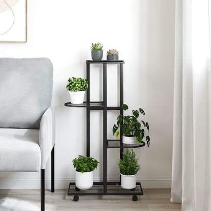 4-Floor Flower Stand with Wheels 17.3"x9.1"x31.5" Black Iron