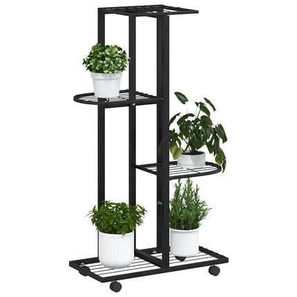 4-Floor Flower Stand with Wheels 17.3"x9.1"x31.5" Black Iron