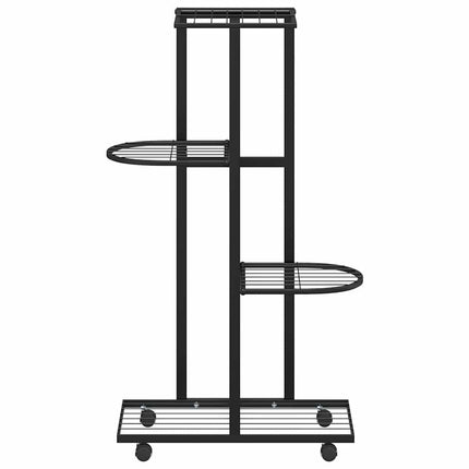 4-Floor Flower Stand with Wheels 17.3"x9.1"x31.5" Black Iron