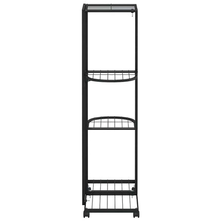 4-Floor Flower Stand with Wheels 17.3"x9.1"x31.5" Black Iron