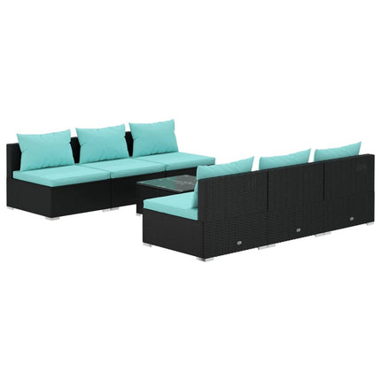 7 Piece Patio Lounge Set with Cushions Poly Rattan Black