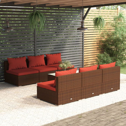 7 Piece Patio Lounge Set with Cushions Poly Rattan Brown