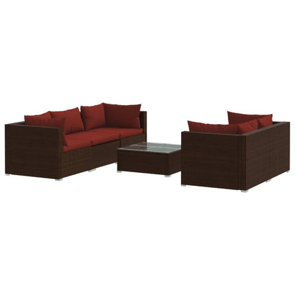 6 Piece Patio Lounge Set with Cushions Poly Rattan Brown