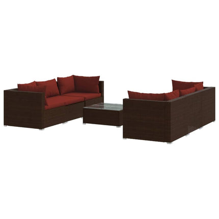 7 Piece Patio Lounge Set with Cushions Poly Rattan Brown
