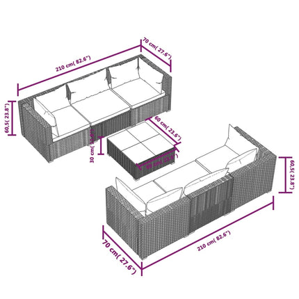 7 Piece Patio Lounge Set with Cushions Poly Rattan Brown