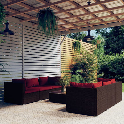 7 Piece Patio Lounge Set with Cushions Poly Rattan Brown