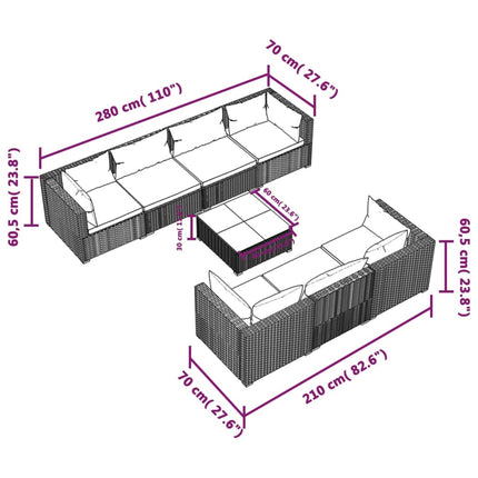 8 Piece Patio Lounge Set with Cushions Poly Rattan Black