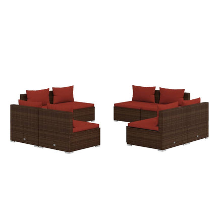 8 Piece Patio Lounge Set with Cushions Poly Rattan Brown