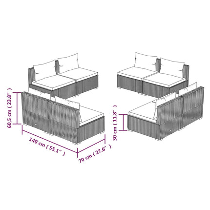 8 Piece Patio Lounge Set with Cushions Poly Rattan Brown