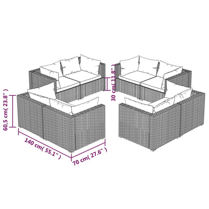 8 Piece Patio Lounge Set with Cushions Poly Rattan Brown