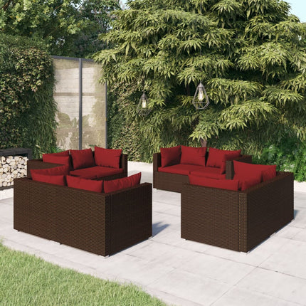 8 Piece Patio Lounge Set with Cushions Poly Rattan Brown