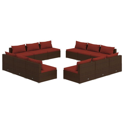 12 Piece Patio Lounge Set with Cushions Poly Rattan Brown
