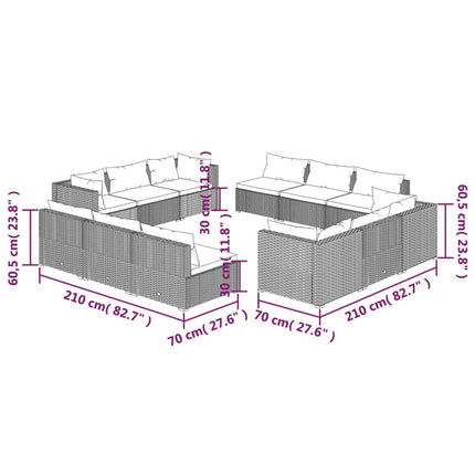 12 Piece Patio Lounge Set with Cushions Poly Rattan Brown