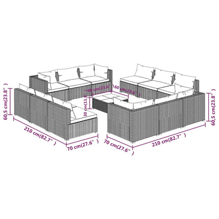 13 Piece Patio Lounge Set with Cushions Poly Rattan Brown