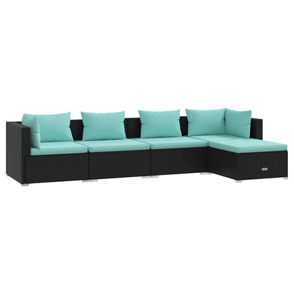 5 Piece Patio Lounge Set with Cushions Poly Rattan Black