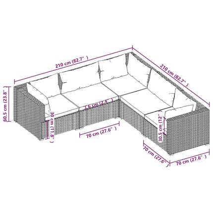 5 Piece Patio Lounge Set with Cushions Poly Rattan Brown