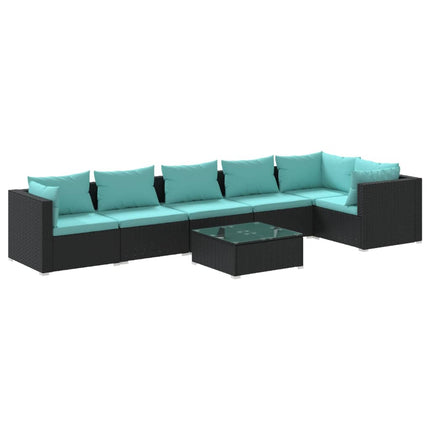 7 Piece Patio Lounge Set with Cushions Poly Rattan Black