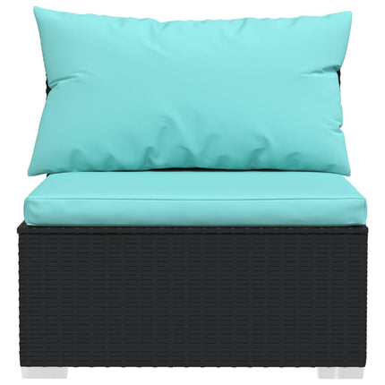7 Piece Patio Lounge Set with Cushions Poly Rattan Black