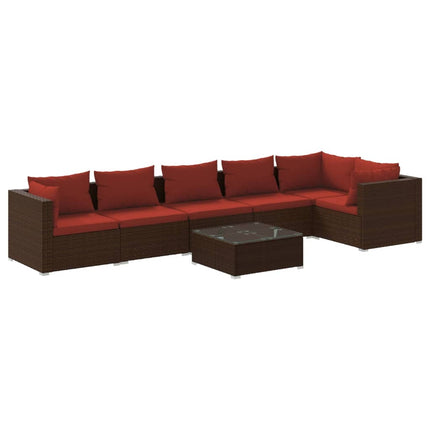 7 Piece Patio Lounge Set with Cushions Poly Rattan Brown