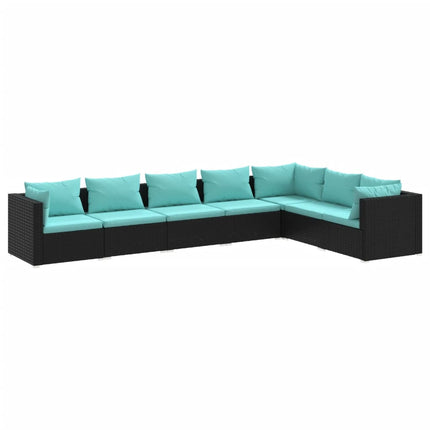 7 Piece Patio Lounge Set with Cushions Poly Rattan Black