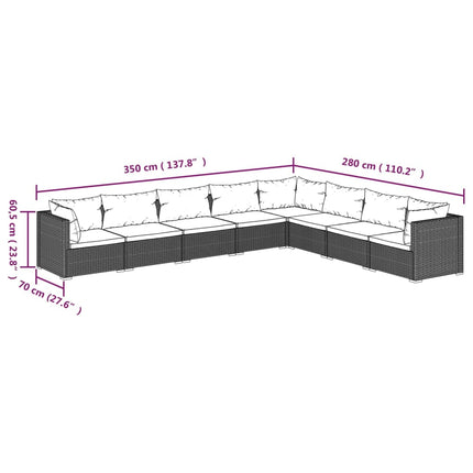 8 Piece Patio Lounge Set with Cushions Poly Rattan Black