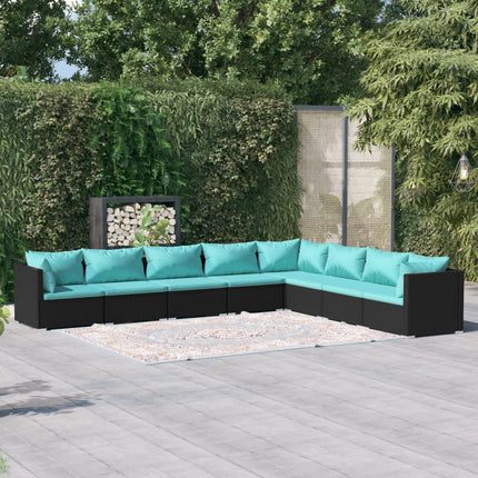 8 Piece Patio Lounge Set with Cushions Poly Rattan Black
