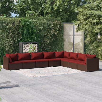 8 Piece Patio Lounge Set with Cushions Poly Rattan Brown