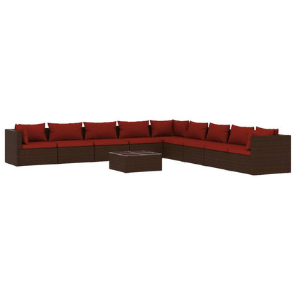 10 Piece Patio Lounge Set with Cushions Poly Rattan Brown