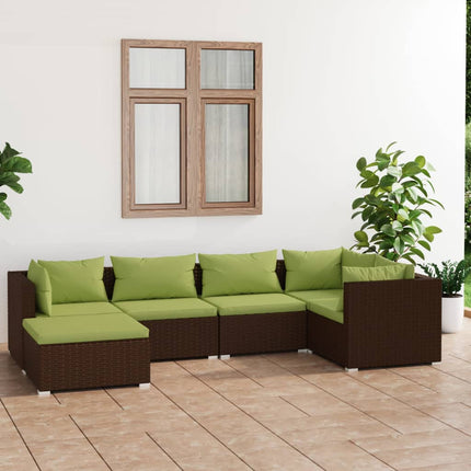 6 Piece Patio Lounge Set with Cushions Poly Rattan Brown