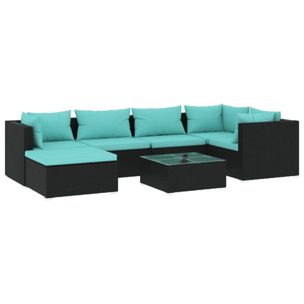 7 Piece Patio Lounge Set with Cushions Poly Rattan Black