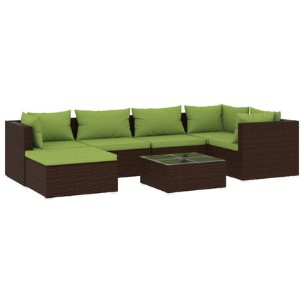 7 Piece Patio Lounge Set with Cushions Poly Rattan Brown
