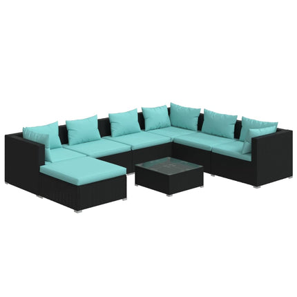 8 Piece Patio Lounge Set with Cushions Poly Rattan Black