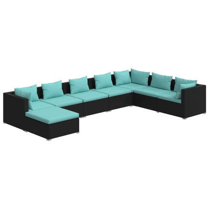 8 Piece Patio Lounge Set with Cushions Poly Rattan Black