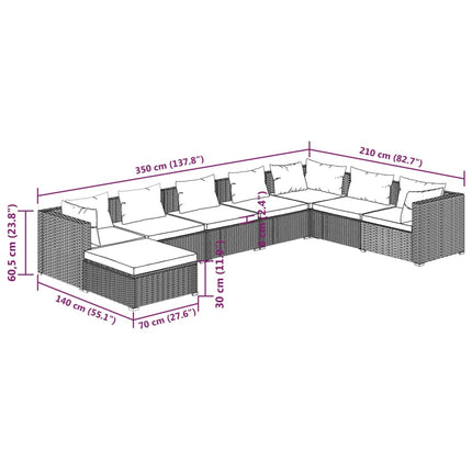 8 Piece Patio Lounge Set with Cushions Poly Rattan Black