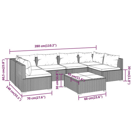 7 Piece Patio Lounge Set with Cushions Poly Rattan Black