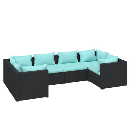 6 Piece Patio Lounge Set with Cushions Poly Rattan Black