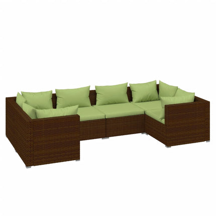6 Piece Patio Lounge Set with Cushions Poly Rattan Brown