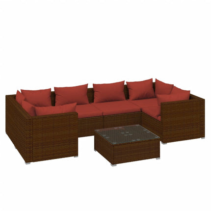 7 Piece Patio Lounge Set with Cushions Poly Rattan Brown