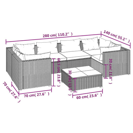 7 Piece Patio Lounge Set with Cushions Poly Rattan Brown
