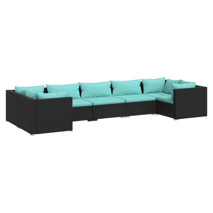 7 Piece Patio Lounge Set with Cushions Poly Rattan Black