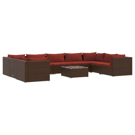 10 Piece Patio Lounge Set with Cushions Poly Rattan Brown