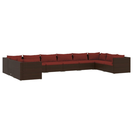10 Piece Patio Lounge Set with Cushions Poly Rattan Brown