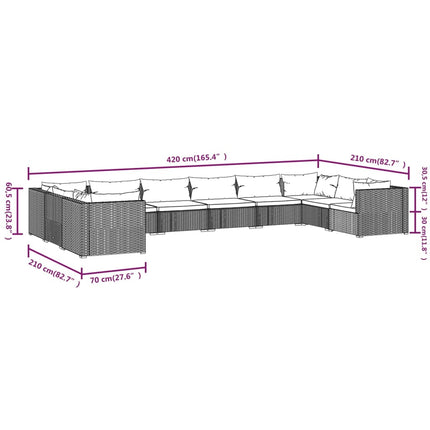 10 Piece Patio Lounge Set with Cushions Poly Rattan Brown